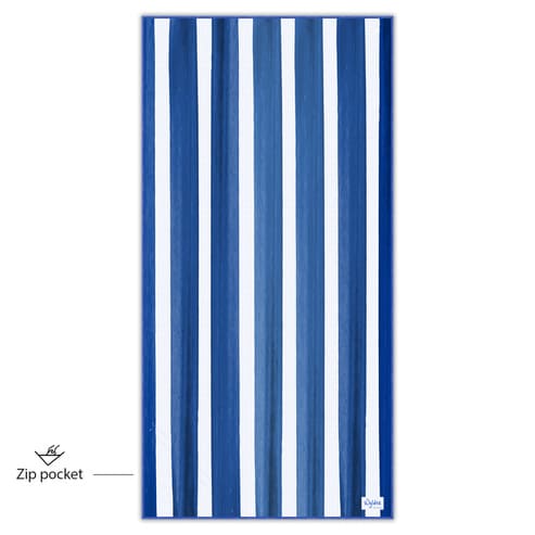 Blue sand free beach towel with zip pocket good for travel