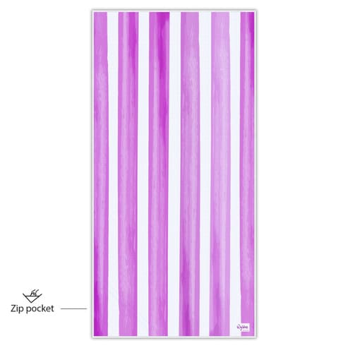 Pink stripe sand free beach towel with zip pocket good for travel